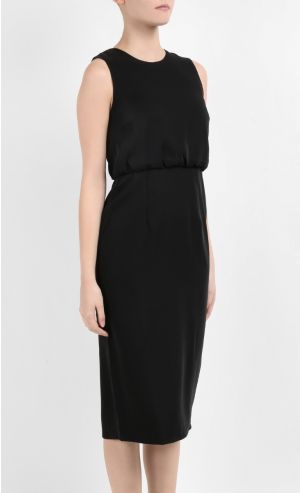 Raia Gathered Waist Column Midi Dress in Black