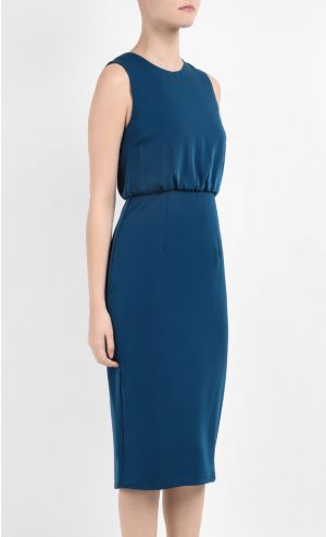 Raia Gathered Waist Column Midi Dress in Teal