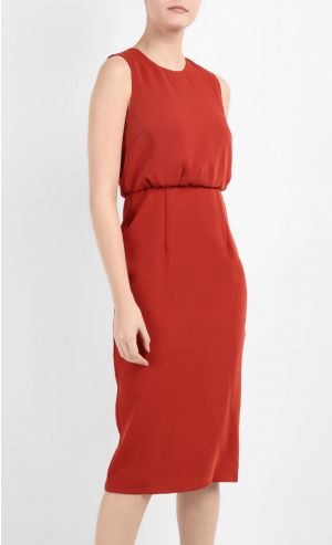 Raia Gathered Waist Column Midi Dress in Rust