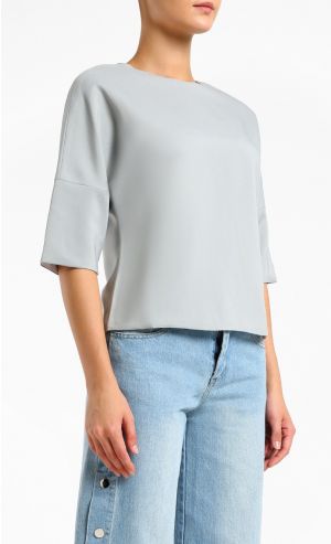 Huebla Contrast Cuff Boxy Top in Jade