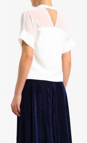 Shaffy Sheer Panel Top in White