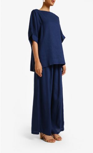 Aera Linen Suit in Navy Blue