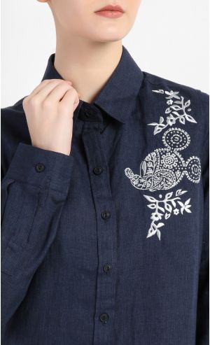 Mickey Go Local Batik India Shirt Dress in Navy