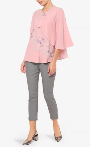 TIANA Embroidered Blouse with Drill in Pink