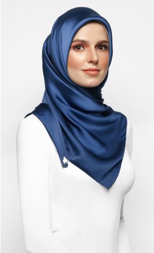 Satin Silk Square Scarf in Sapphire