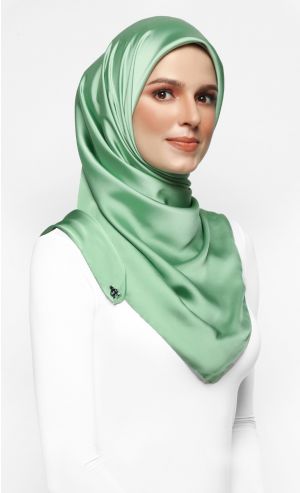 Satin Silk Square Scarf in Guacamole