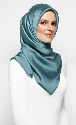 Satin Silk Square Scarf in Teal-emma