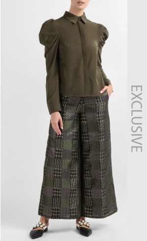 Audrey Puffed Sleeve Shirt in Olive Green