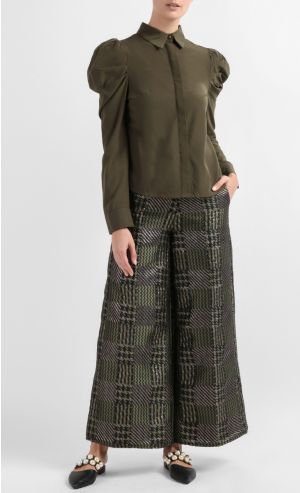 Audrey Puffed Sleeve Shirt in Olive Green