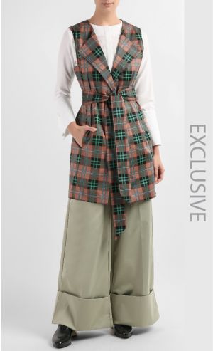 Isla Overlap Tunic Top with Sash in Brown and Green