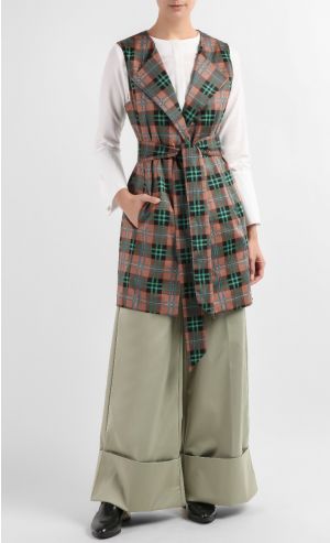 Isla Overlap Tunic Top with Sash in Brown and Green