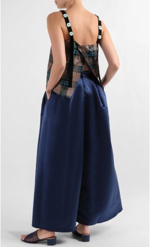 Isla Overlap Chemise Top in Brown and Blue