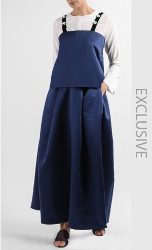 Louise Overlap Chemise Top in Navy Blue