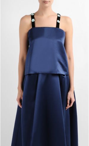 Louise Overlap Chemise Top in Navy Blue