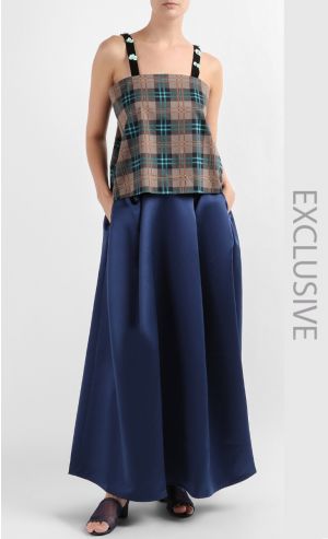 Louise Puffed Skirt in Navy Blue