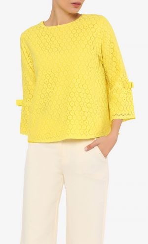 Crochet Top with Bow Sleeves in Yellow