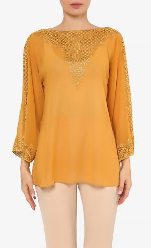 Embroidered Kaftan Top in Mustard