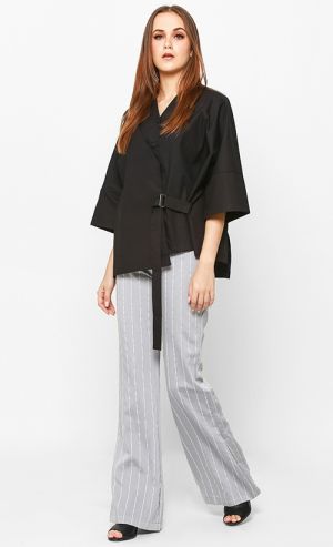 Kaia Pants in Grey and White Stripes