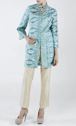 Tenun Printed Kebaya Top in Green