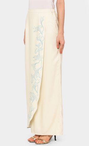 Kebaya Blouse and Overlay Skirt Set in Cream