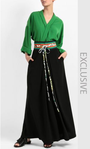 Pleated Palazzo Pants with Belt in Black