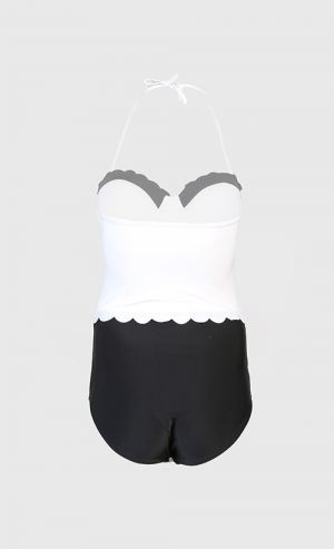 Narissa Scallop Hem Monochrome Swimsuit in Black and White