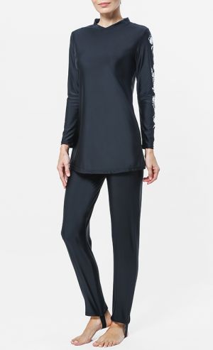 Modest Azra Floral Muslimah Swimwear Set in Black