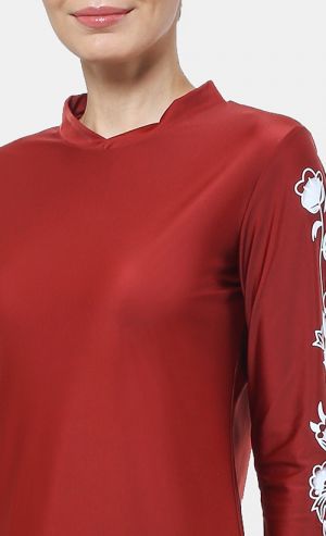 Modest Azra Floral Muslimah Swimwear Set in Burgundy