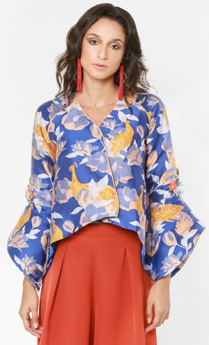 GISELE Jacket with Beads in Electric Blue and Multi