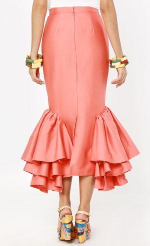 HELENA Skirt with Side Ruffles in Orangina