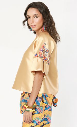 REGINA Top with Beads in Gold