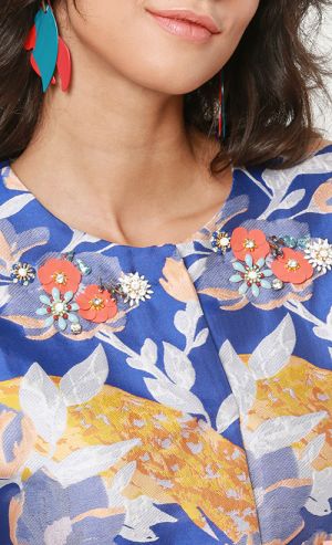 CARLA Jacket with Puffed Sleeves in Royal Blue and Multi