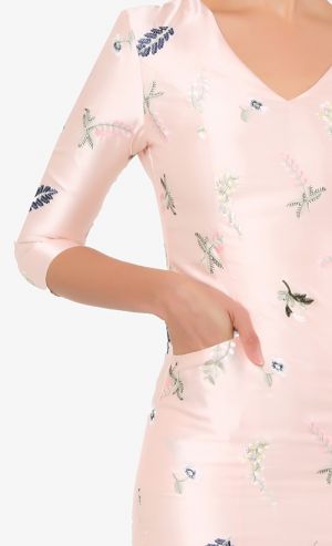 SAHARA Floral Embroidered Dress in Pink