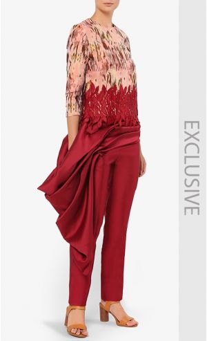 GOBI Side Drape Pants in Red