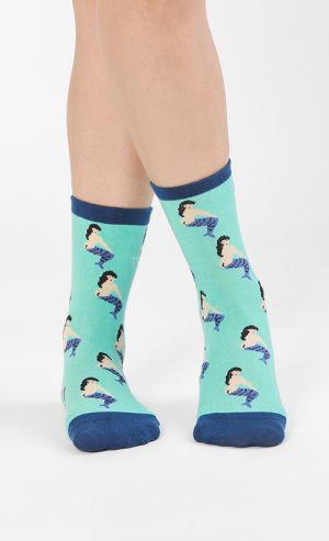 Mermaid Printed Socks in Light Blue