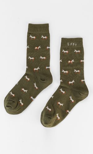 Pony Printed Socks in Dark Green