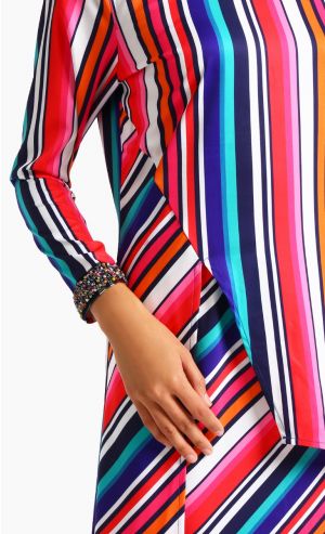 Shibuya Modern Kurung in Colourful Stripes Print