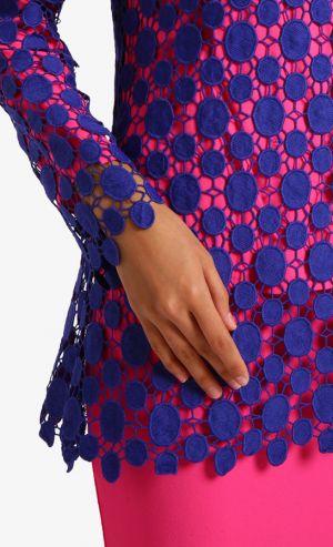 Burano Modern Lace Kurung in Blue and Fuchsia