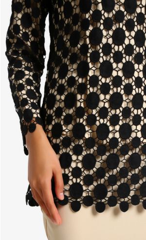 Burano Modern Lace Kurung in Black and Creme