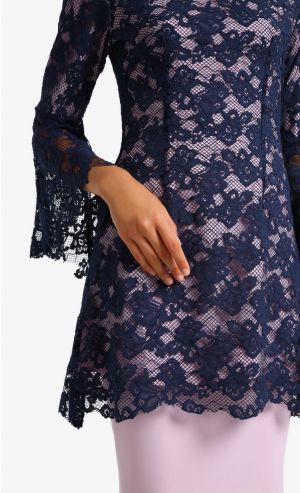 Curacao Lace Kurung in Navy and Pink