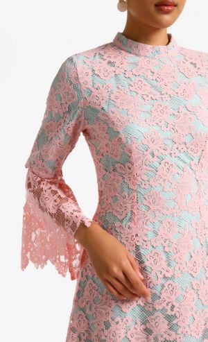 Curacao Lace Kurung in Pink and Teal