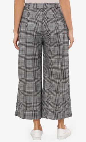 Palazzo Pants in Grey Checkered with Black Stripes 