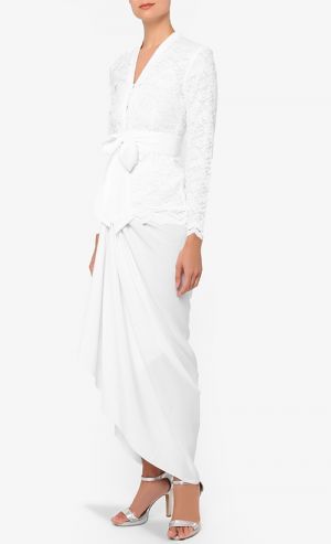 Aleya Lace Kebaya Top with Pareo in White