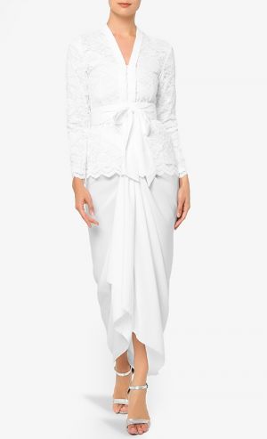 Aleya Lace Kebaya Top with Pareo in White