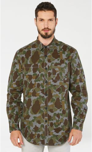 Sky Camo Long Sleeve Shirt in Denim Woodland