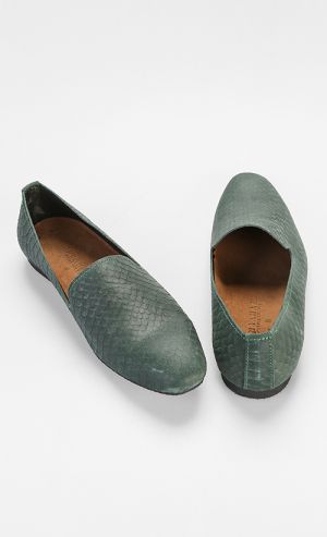 Python Embossed Leather Loafers in Green II