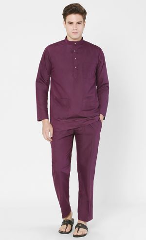 Baju Melayu Moden Set in Dark Purple
