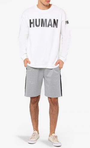 Jersey Jogger Shorts with Side Seam Stripes in Grey