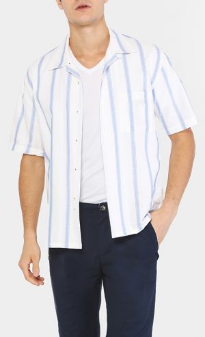 Cotton Suiting Dobby Shirt with Revere Collar in White