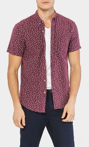 Full Printed Discharge Moustache Shirt in Red